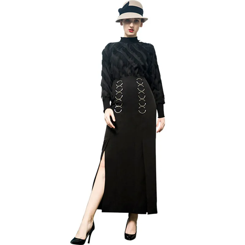 Весеннее длинное платье 2019 женское офисное с длинным рукавом длиной до щиколотки