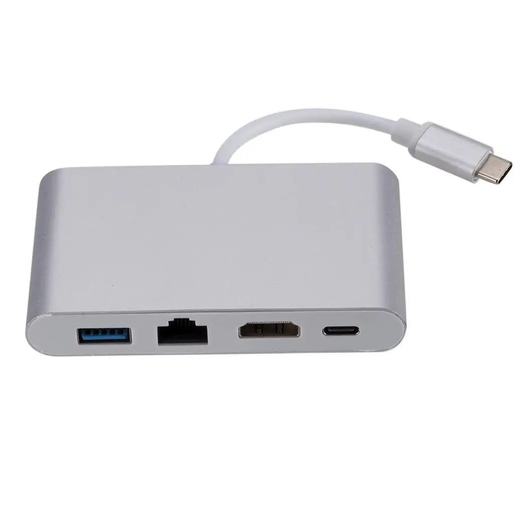 USB C к HDMI 4K RJ45 Gigabit Ethernet Type-C 3 1 Type концентратор серебряный адаптер | Компьютеры и