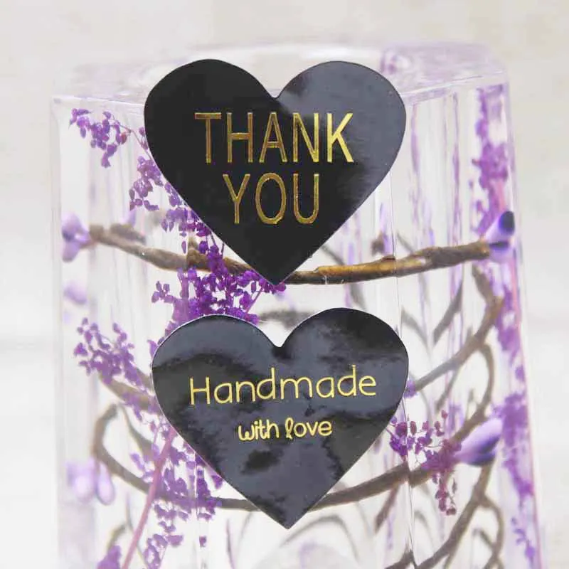 200 шт. новая Золотая этикетка ручной работы в форме сердца черный фон спасибо