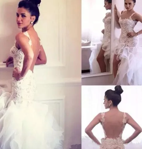 Женское свадебное платье-русалка кружевное платье на бретелях-спагетти с