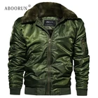 Зимние мужские куртки-бомберы ABOORUN, армейские толстые флисовые куртки с меховым воротником, Мужская модная теплая куртка, парки x1259