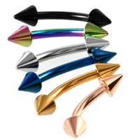 2pcslot titanium anodized colorful curved barbell double spike end eyebrow piercing ring banana barbell fashion jewelry 16g