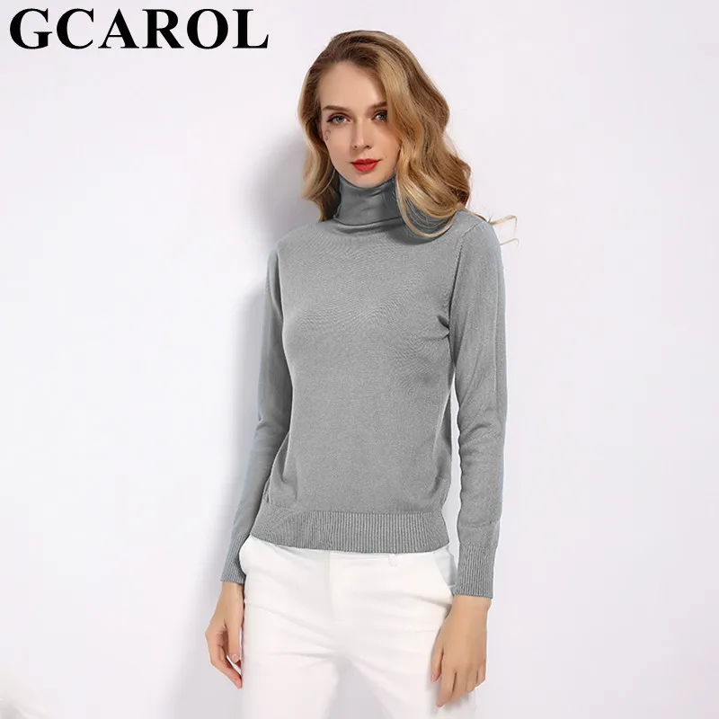 Light Grey GCAROL, новинка, женский свитер из 30% шерсти, водолазка, Осень-зима, джемпер, вязаный, базовый пуловер, Одноцветный, OL, Женский вязаный Топ - Цвет: Light Grey