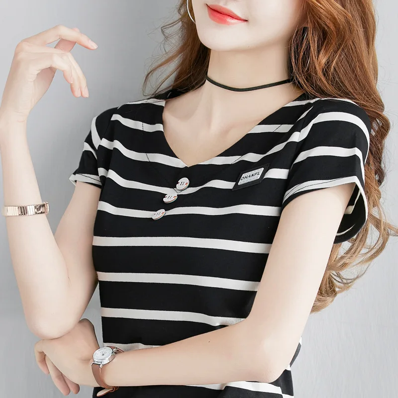 Винтажная полосатая футболка Женская Новая мода корейский стиль женские летние