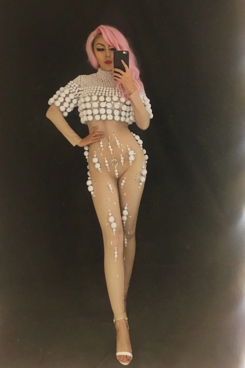 

white sexy stretch Jumpsuit balls outfit singer dancer nightclub Stag Party bar Prom star performance show