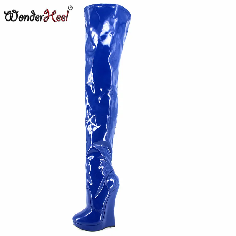 Wonderheel/Новинка Сапоги до бедра на очень высоком каблуке 18 см и танкетке