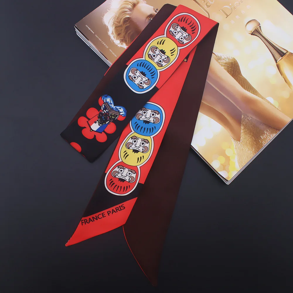 

2018 new Design Lengthen wind circle floral avatar models silk scarves tied with ribbons Handle Bag Ribbon Long Scarves