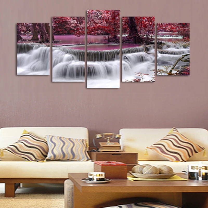 Картина водопад 5 самолет (без рамки) деревья холст живопись настенная украшение