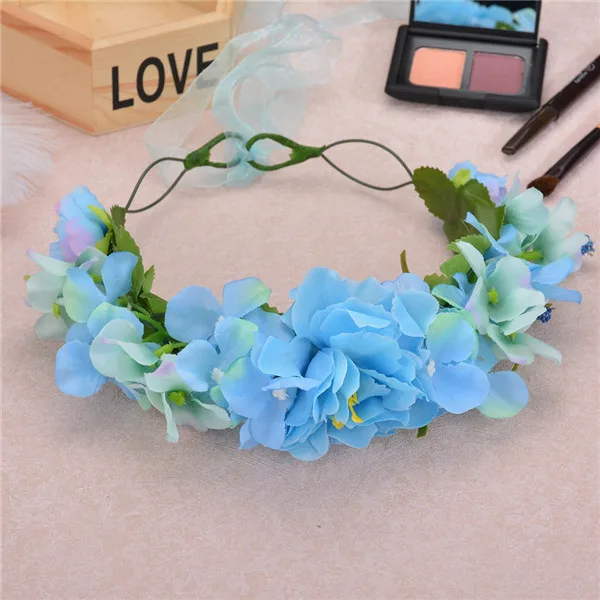 blue Весенний цветок венок женская голова Корона девушки цветочные аксессуары для волос - Цвет: blue
