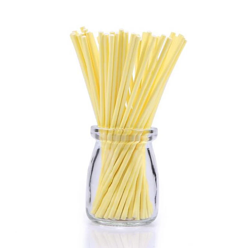 100pcs yellow 100 шт. палочки для конфет украшение свадебного стола аксессуары для еды марки торт из леденцов Pops Бумажные палочки детский Декор для вечеринки в честь Дня Рождения - Цвет: 100pcs yellow