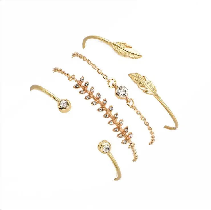 4 Pcs Set Cute Leaves Trend Personality Romantic Adjustable Bracelet Opening Bangle Bijoux Jewelry Gift B3056 | Украшения и