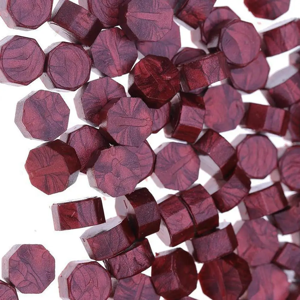 wine red 100 шт Ретро Восьмиугольные штамповочные восковые бусины, восковая печать, штемпели для конвертов, документов, свадебных приглашений, декор с набором инструментов - Цвет: wine red