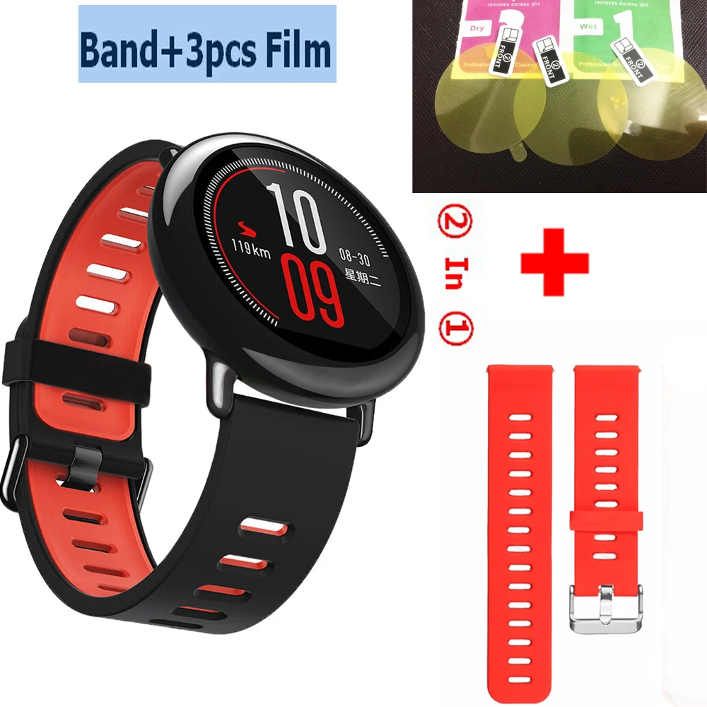 Защитная пленка 2 в 1 для Xiaomi Huami Amazfit Band 22 мм спортивный силиконовый ремешок часов