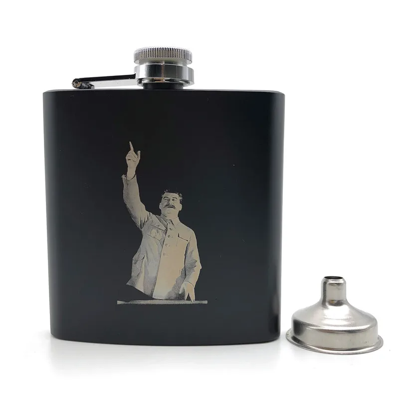 

Колба для виски Alalinong Иосиф Сталин черная плоская колба 6 унций нержавеющая сталь Персонализированная колба с лазерной гравировкой Советск...