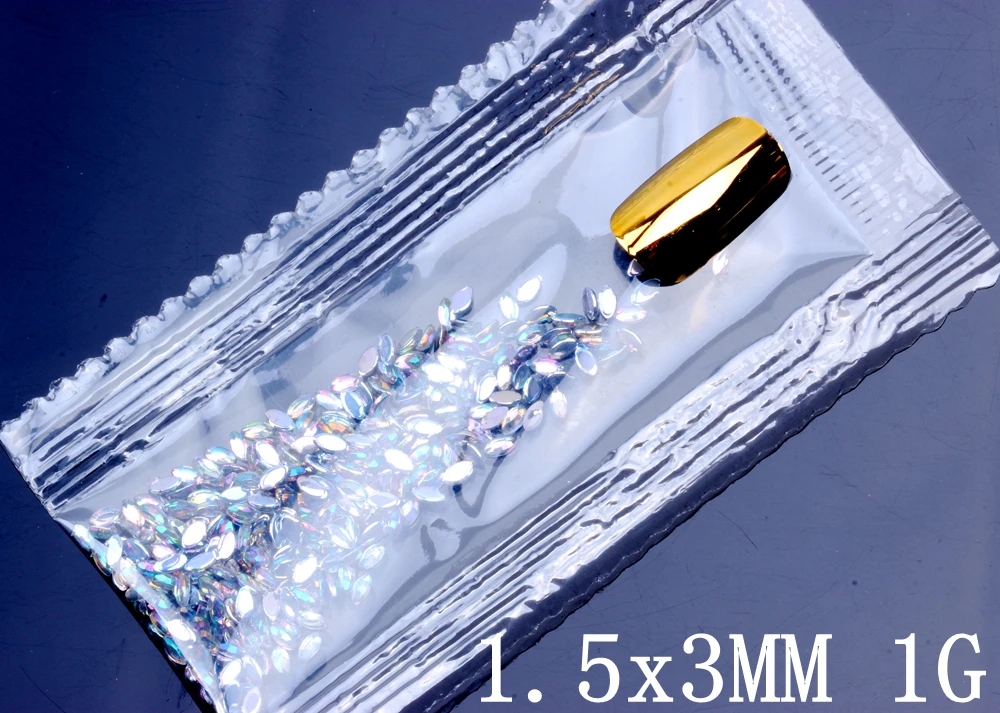 1.5x3mm 1g Набор акриловых кристаллов AB Marquise Earth, стразы с плоской задней частью, блестящие бусины, сделай сам, украшение для ногтей, 7 размеров, 600 шт - Цвет: 1.5x3mm 1g