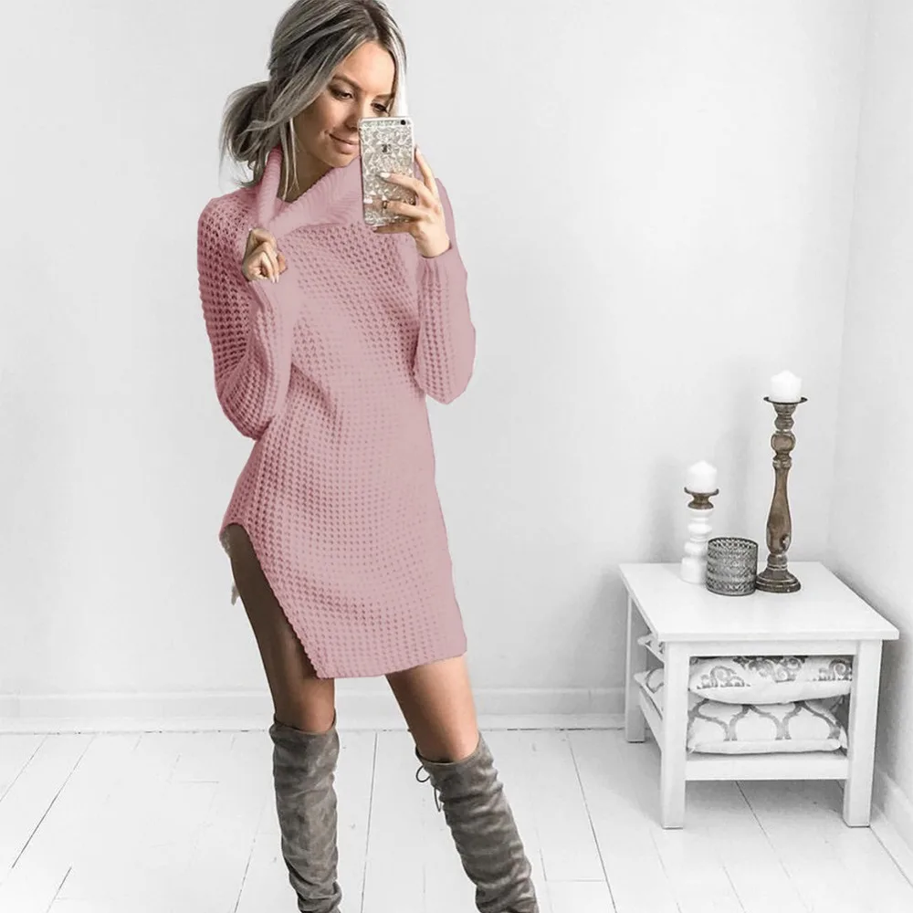 Sweaters Female Winter 2020 New Sexy Turtleneck Pullover Jumper Split Long Clothing For Ladies Fashion Women Sweater | Женская одежда