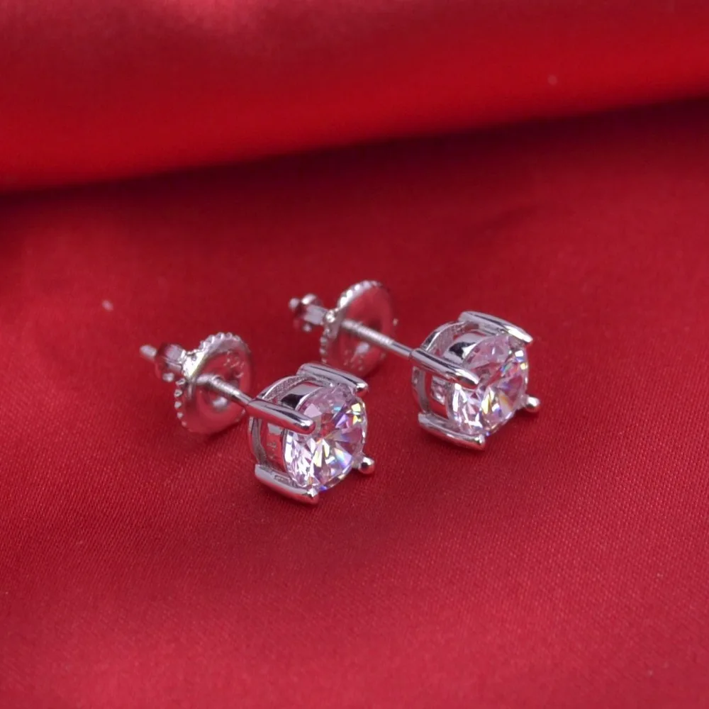 LSE933 Round Cut Zircon Stud Earrings 925 sterling silver ScrewBack women earring 5mm | Украшения и аксессуары