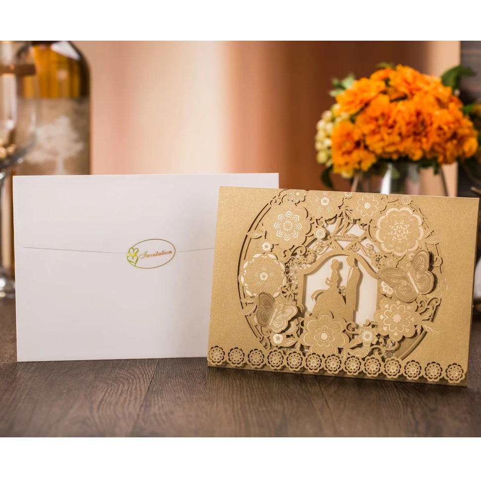 25 шт. золотой белый лазерный разрез свадебные пригласительные открытки кружева