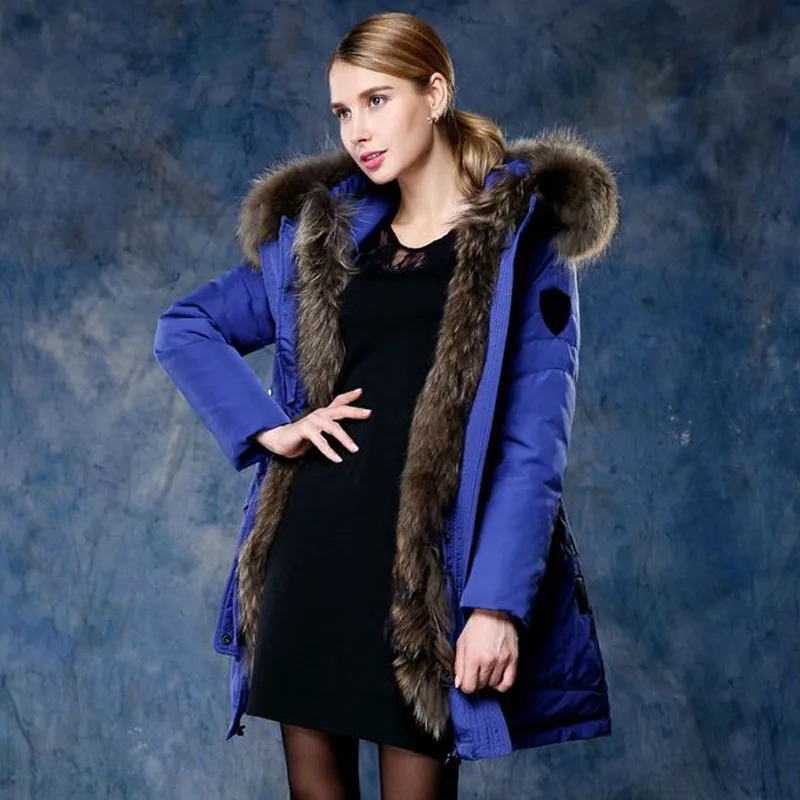 Большой натуральный мех енота 2018 Новая модная зимняя куртка Женские супер теплые