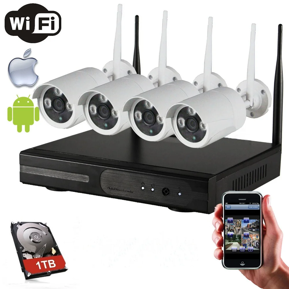 

2018 оптовая цена домашняя охранная сигнализация CCTV камера система Беспроводная 4CH P2P HDMI 1080P IP камера WiFi NVR комплект с 1 ТБ HDD