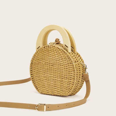 Круглая пляжная маленькая сумка-мессенджер из ротанга ручные сумки через плечо