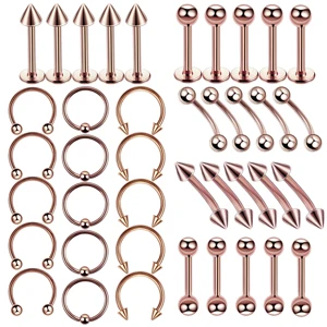 E rose gold 40 шт./компл., Черное золото, розовое золото, серебро, нос, губы, брови, язык для живота, кольцо, серебро, пирсинг для тела, ювелирные изделия, смешанные стили, хит - Окраска металла: E rose gold