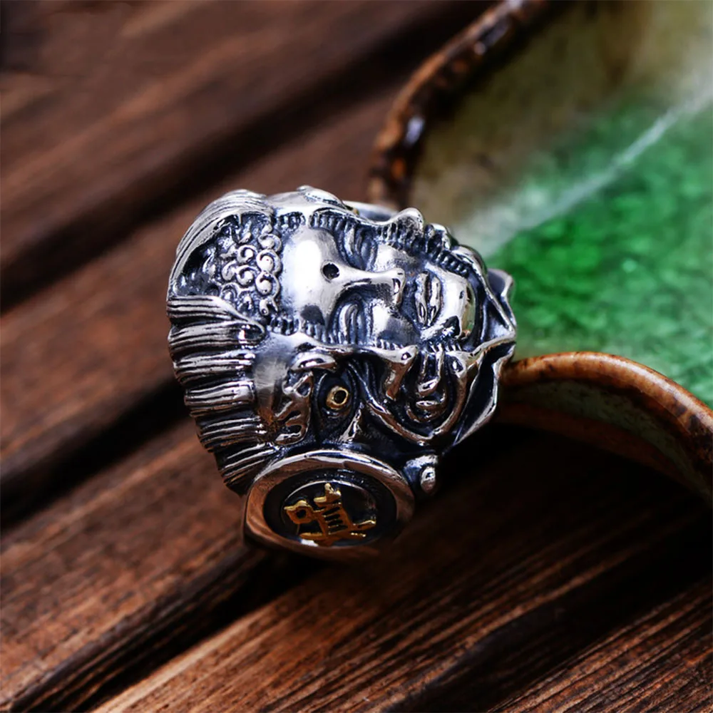 MetJakt Будда и искусство твердая реальная искусственная серебра для мужчин