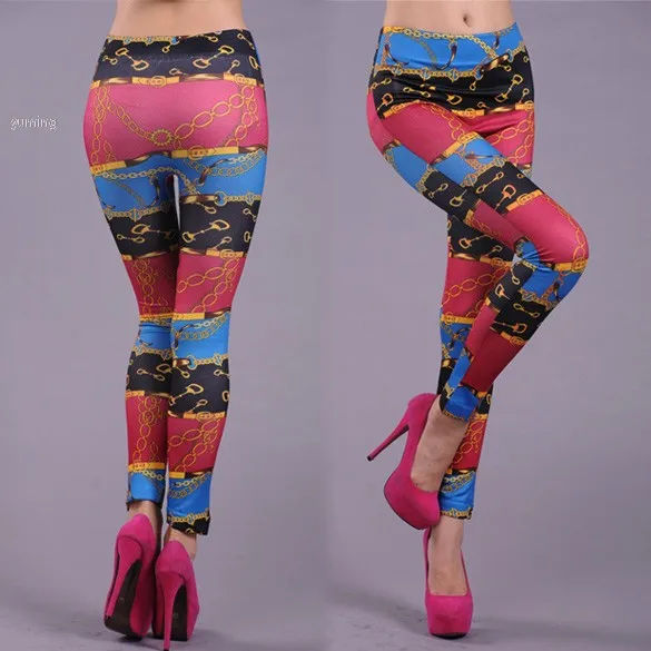 Новые женские мода леггинсы стретч брюки карандаш цепь рисунок | Женская одежда
