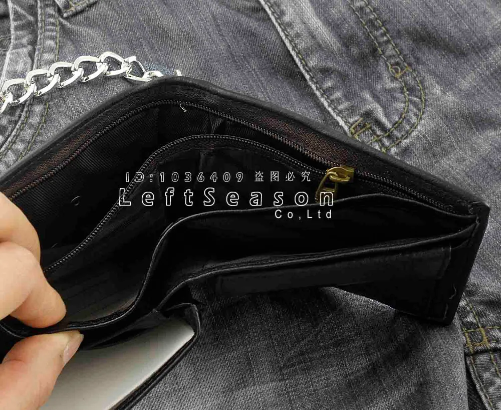 Череп крест мужской кожаный двойной ID бумажник для карточек и денег W/джинсы цепь