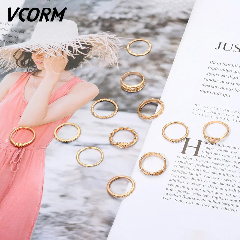 Набор из 12 предметов VCORM модный ретро багги женское розовое золото кольцо средней