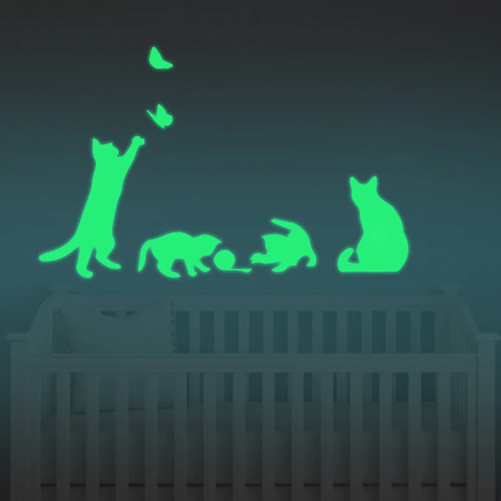 4 шт./компл. Светящиеся Настенные наклейки с кошками декоративные светящиеся
