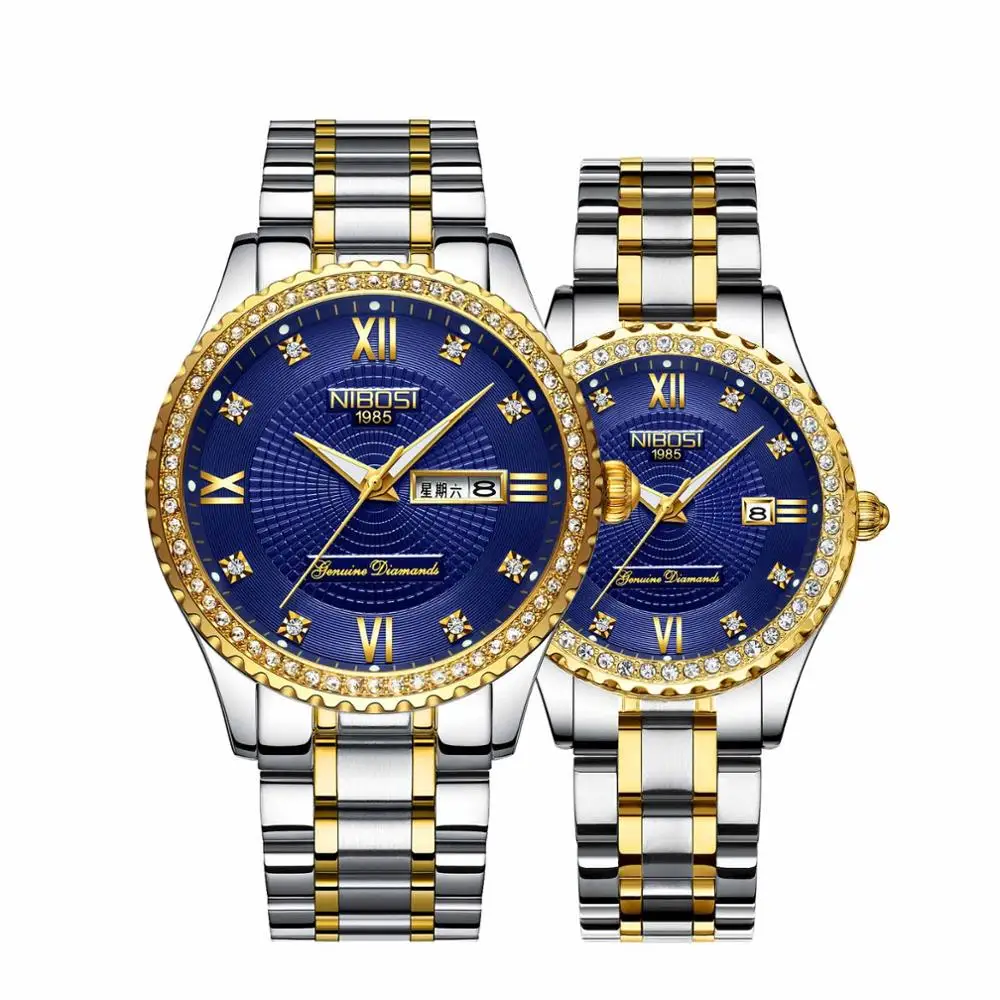 silver gold blue c NIBOSI часы унисекс, часы для влюбленных, Лидирующий бренд, Роскошные мужские часы и часы, женские водонепроницаемые кварцевые наручные часы, женские часы с кристаллами - Цвет: silver gold blue c