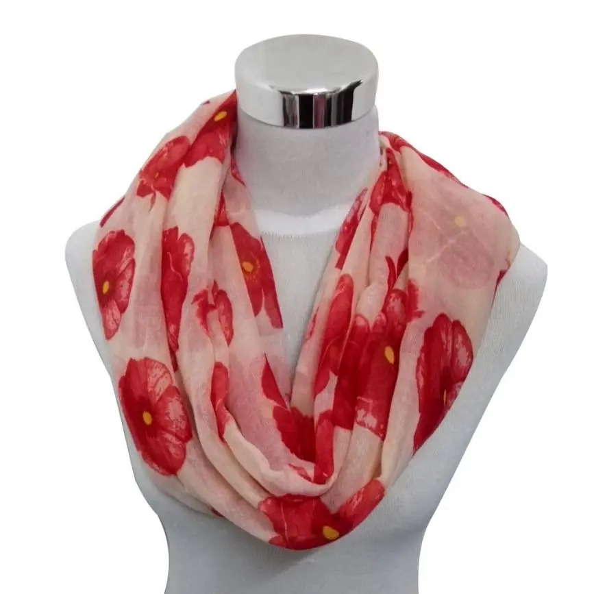 2017 Новый дизайн модный красный шарф с маками длинные шарфы цветочным принтом