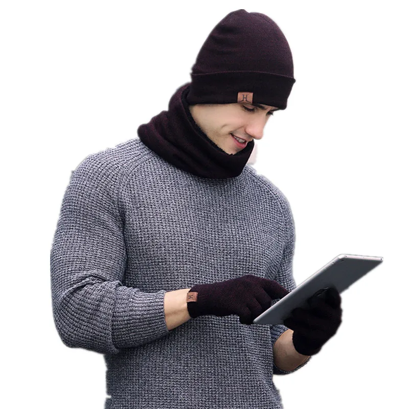 Шапки шарфы перчатки комплект из трех предметов для мужчин и женщин зимняя