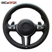 wcarfun genuine leather hand stitched car steering wheel cover for bmw m3 m4 2014 2016 f33 428i 2015 f30 320d 328i 330i 2016