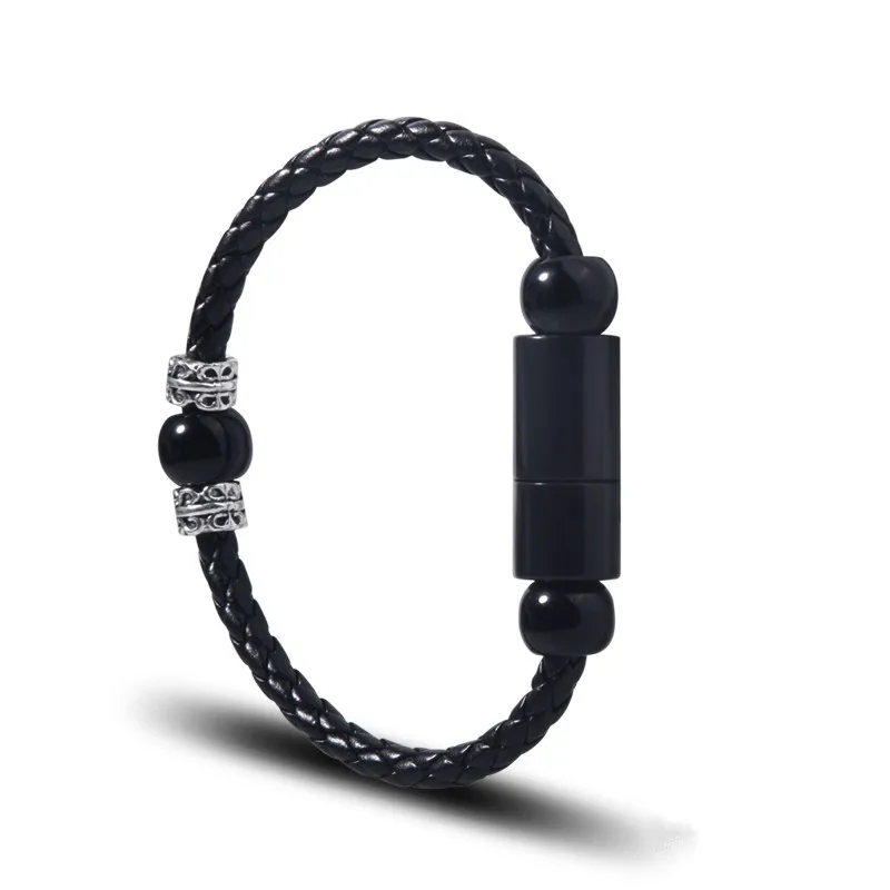 Black 22 см Lether плетеный браслет кабель передачи данных USB C кабель для передачи данных для Apple iPhone Android type-C зарядный кабель для huawei samsung Micro - Цвет: Black