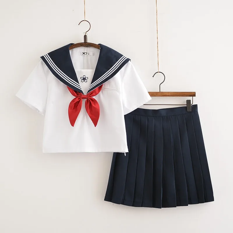Японский Jk школьная униформа для девочек расшитые футболки короткий рукав - Фото №1