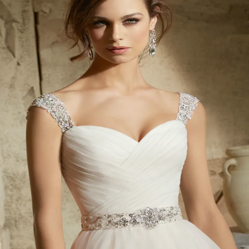 Hot Sale 2017 Ball Gown Sweetheart Wedding Dress Spaghetti Straps with Beaded Sashes Off the Shoulder Vestido De Noiva W0178 | Свадьбы и