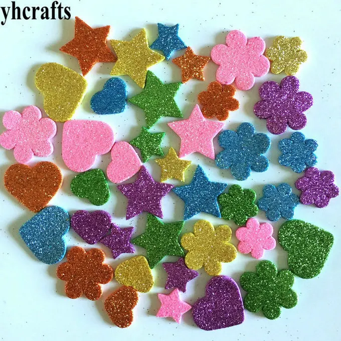 50PCS mix design 1 пакет/Партия. Смешайте Цветок звезды сердца блестящие наклейки из пеноматериала, детские игрушки. Набор для скрапбукинга. Раннее обучение DIY. Детский сад ремесло - Цвет: 50PCS mix design