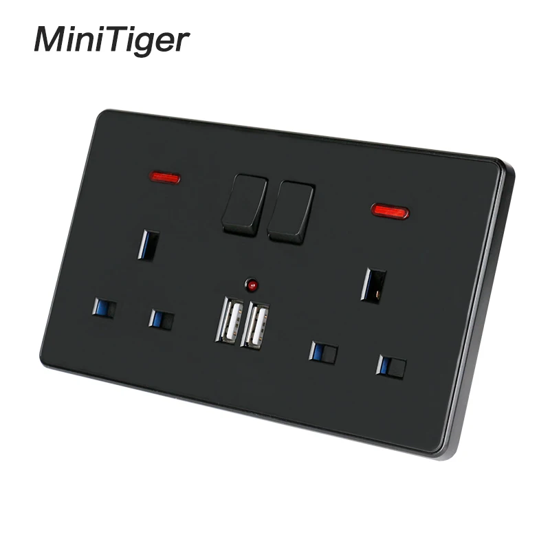 Настенная розетка Minitiger двойная стандарта Великобритании переключается на 2 1 А