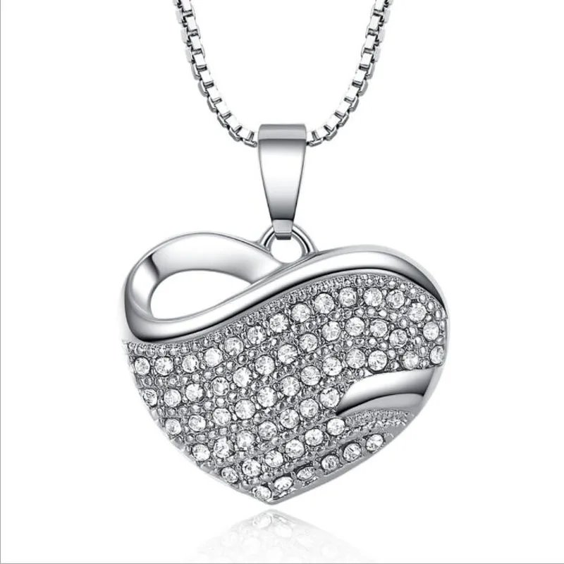 

KOFSAC New Fashion Sterling Silver 925 Chain Necklaces for Women Wedding Full Zircon Peach Heart Pendant Necklace Jewelry Gifts