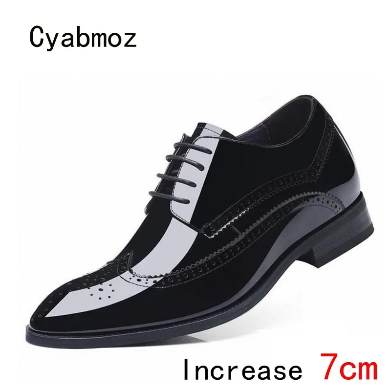 

Cyabmoz Men Genuine leather Height Increasing Shoes Invisibly 7cm Carving Man Business Dress Shoes Hidden Heels Elevator Lace up