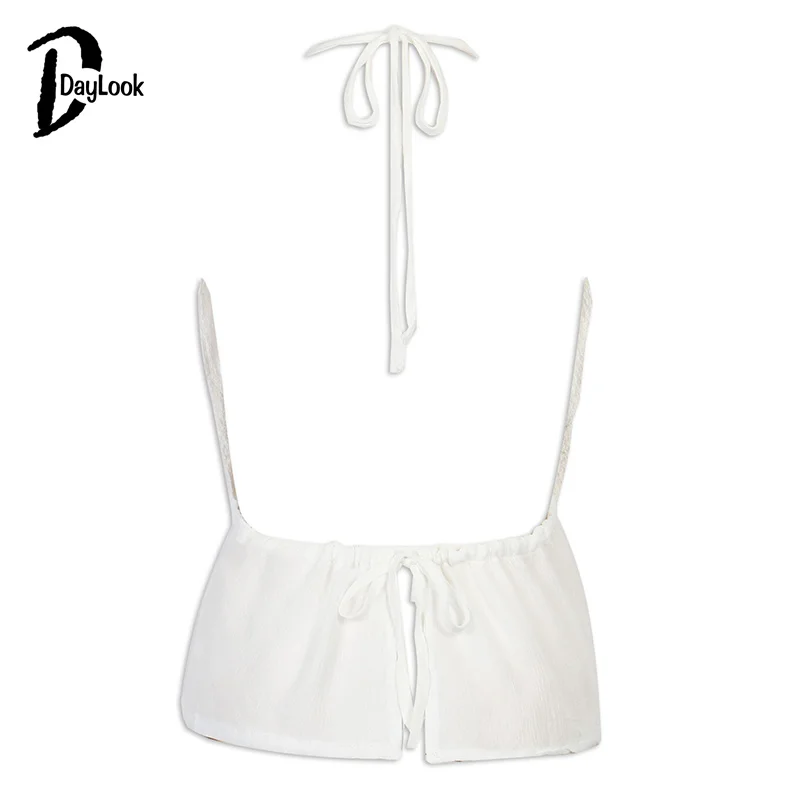 DayLook 2016 Летний Топ Женщин Синий и Белый Холтер Кружева Сетки Открытым вернуться