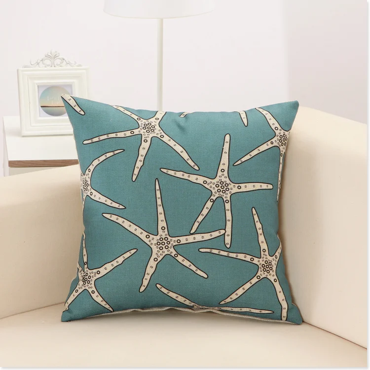 Мультяшная льняная хлопковая Подушка с морскими рыбками декоративная подушка