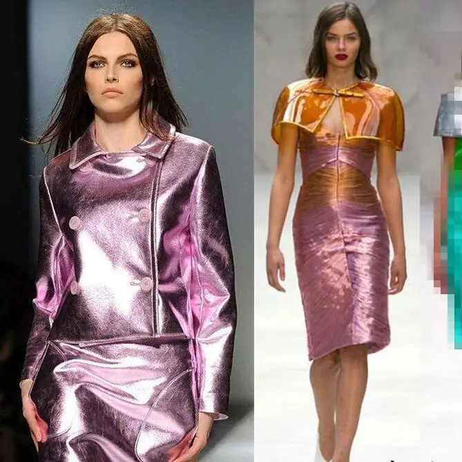 Ярко-розовая металлическая эластичная искусственная кожа с ярким зеркальным