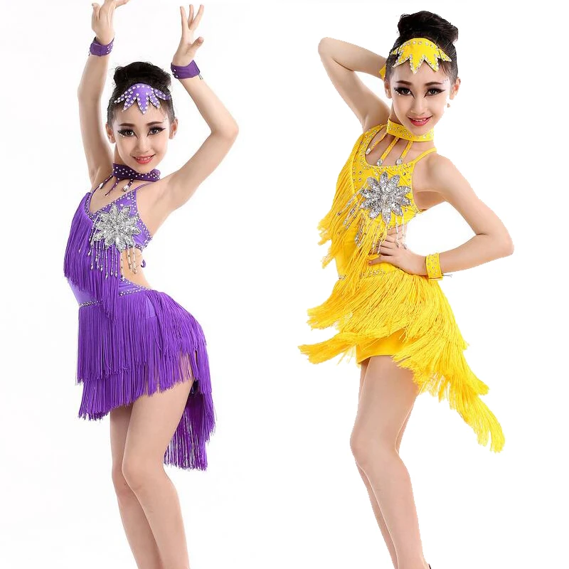 Детские платья для латинских танцев с кисточками бальные девочек костюмы сальсы