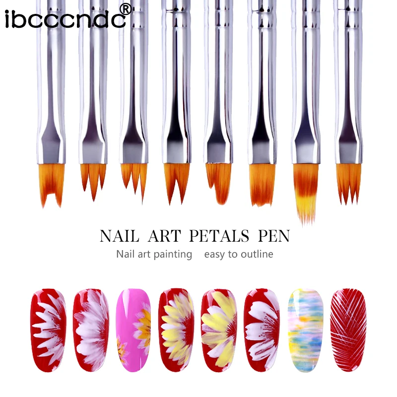 8pcs/set Nail Art Design Brush Kit Tools Professional Petals Painting Pen for False Tips UV Nail Gel Polish Painting Nail Brush