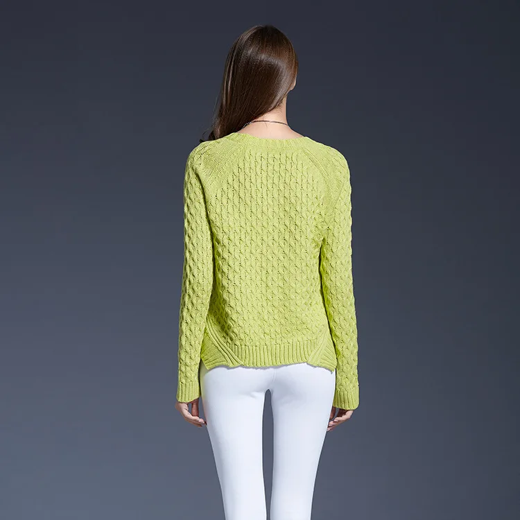 Женский трикотажный пуловер с круглым вырезом и длинными рукавами | Женская