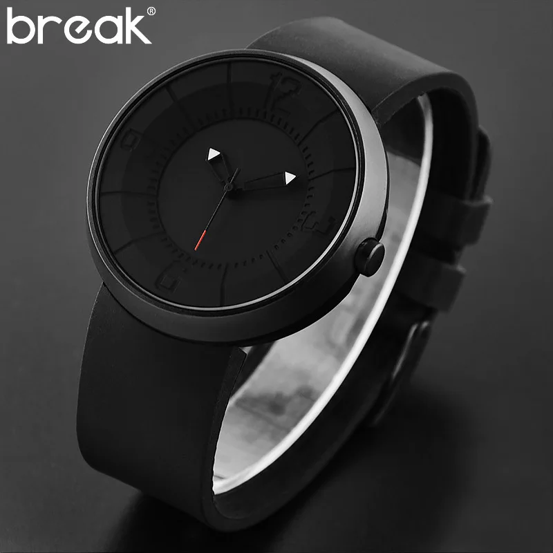 

Break Creative Mens Watches Top Brand Luxury Black Rubber Strap Waterproof Sports Clock Wrist Watch Men relogio masculino 2021
