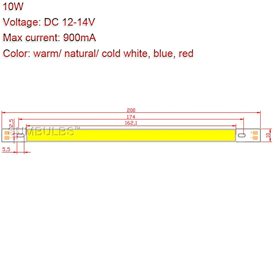 Светодиодные лампы 200x10 мм 12 В 10 Вт|led chip|10w led cobled cob |